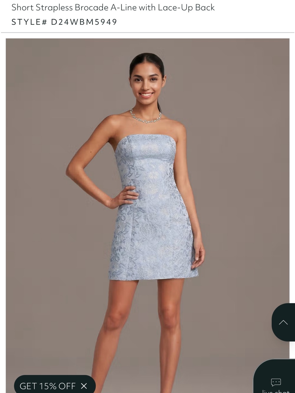 Strapless Brocade A-Line Dress in Light Blue